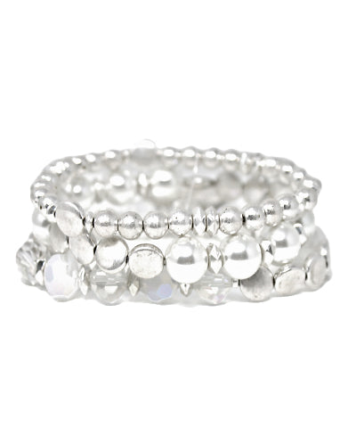 Silver Pearl 3 Row Stone & CCB Bracelet