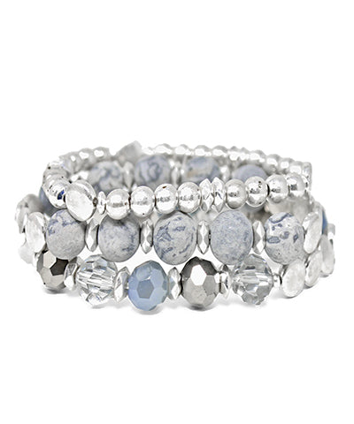 Grey Silver 3 Row Stone & CCB Bracelet