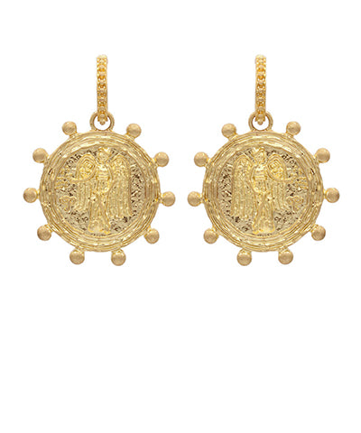 Coin Dangling Textured Hoops Earrings