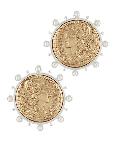 Twotone Coin & Pearl Earrings