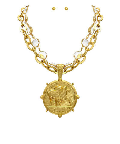 Layered Glass & Medallion Necklace
