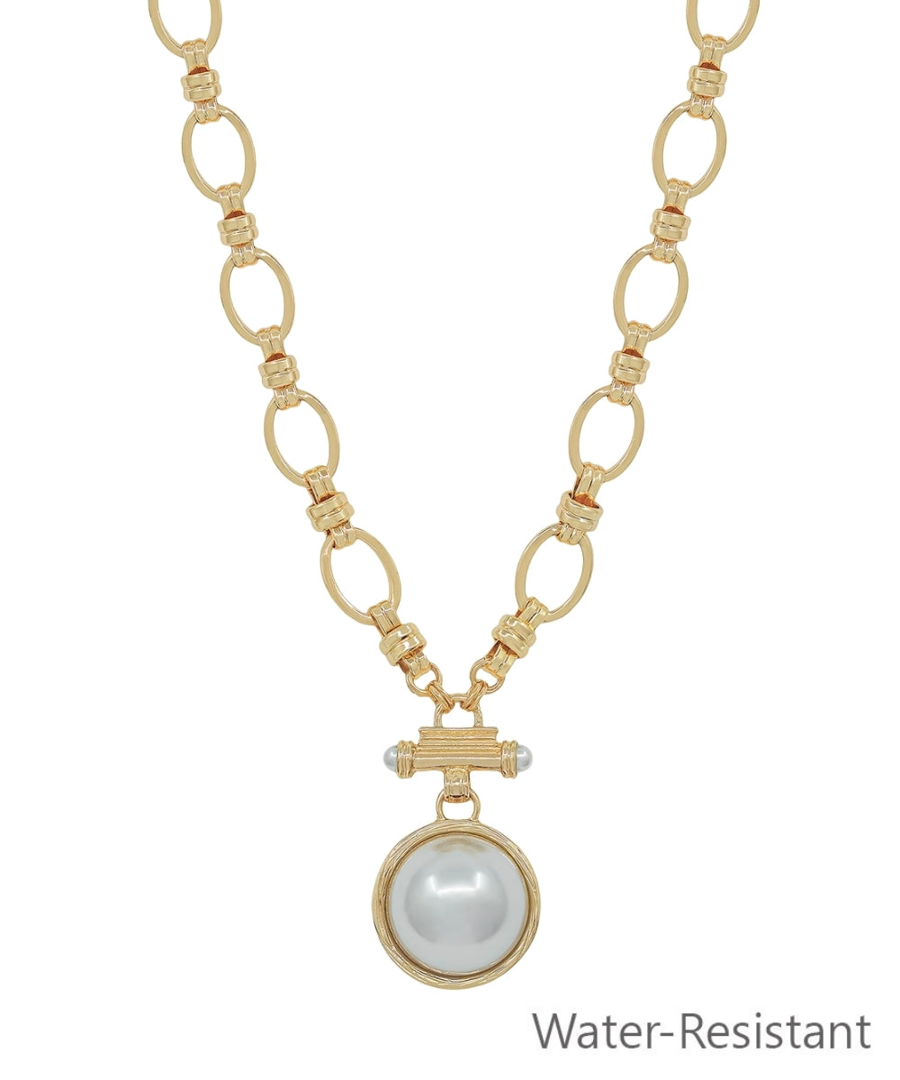 Water Resistant Pearl Dome & Oval Chain Necklace