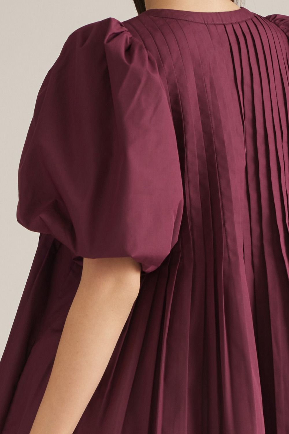 Entro Burgundy Game Day Pleated Puff Sleeve Mini Dress