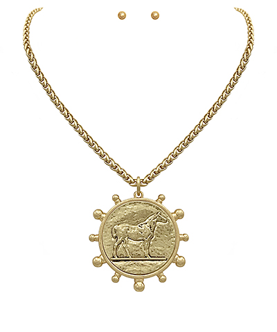 Gold Horse Coin Pendant Necklace Set