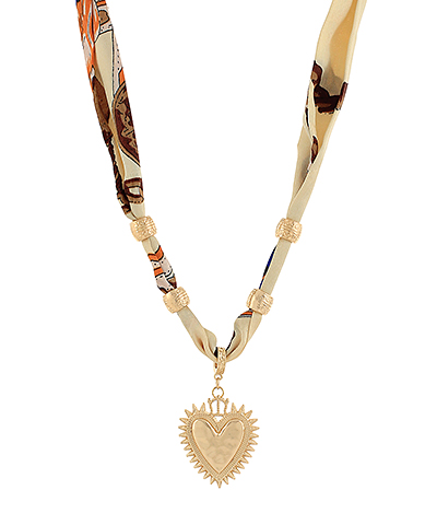 Heart Charm Scarf & Metal Beads Necklace