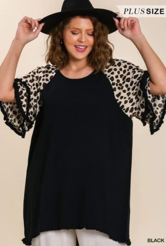 Black Umgee Linen Cheetah Top