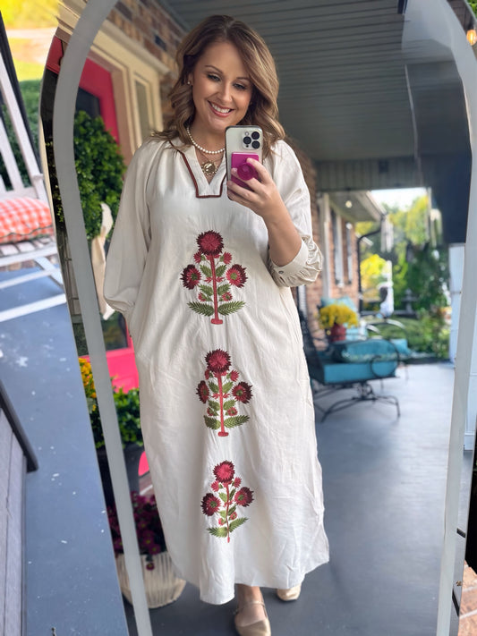 Embroidered Cream Maxi Dress