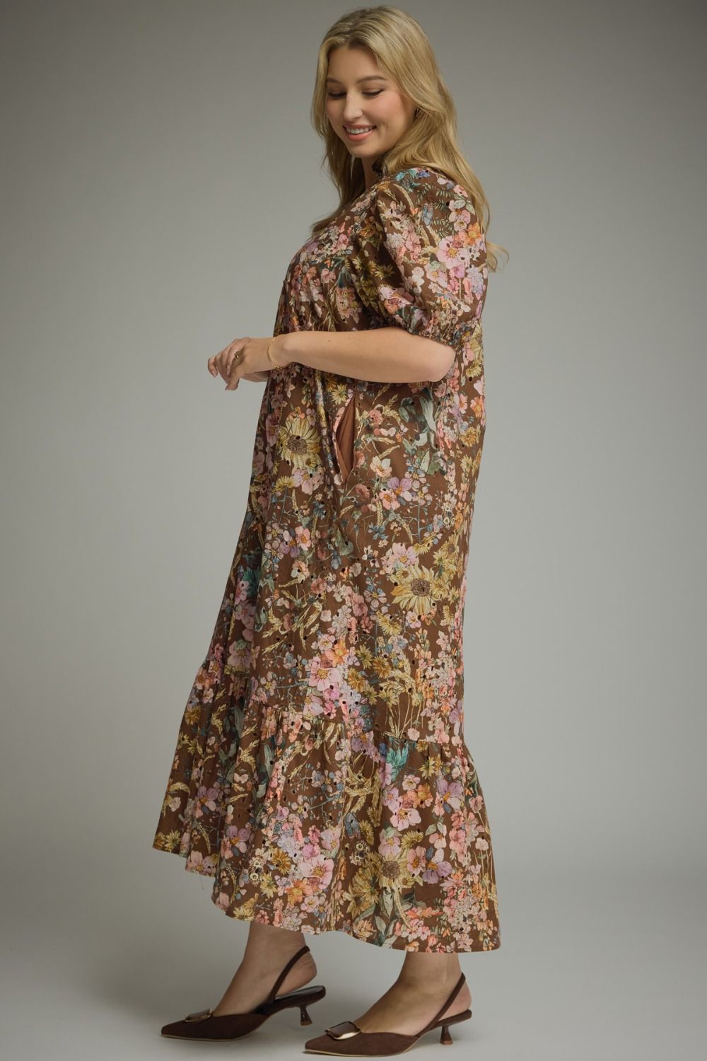 Entro Garden Romance Floral Eyelet Midi Dress