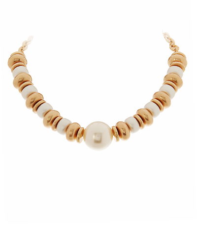 Disk & Big Pearl Pendant Necklace