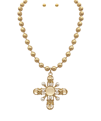 Baroque Cross & Ball Chain Necklace Set