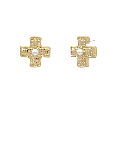 Pearl & Cross Textured Earrings