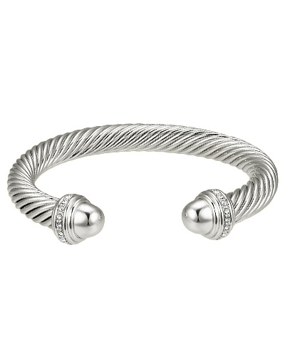 Silver Crystal & Cable Cuff Bracelet