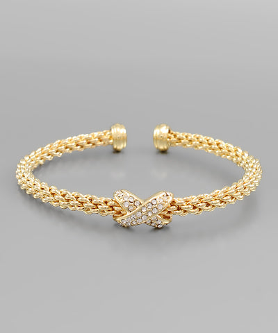 Gold Woven CrissCrossed Crystal Cuff