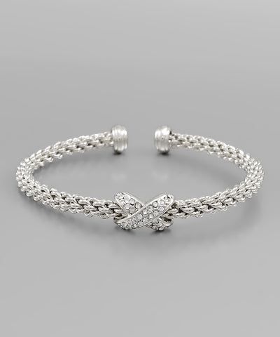 Silver Woven CrissCrossed Crystal Cuff