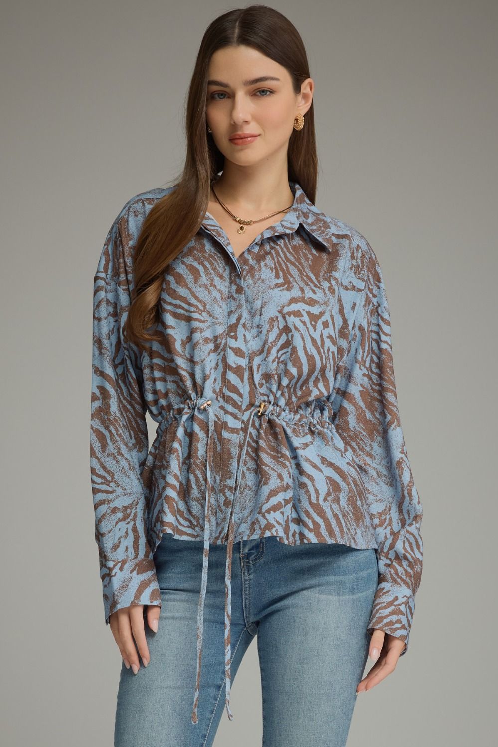 Wildly Chic Animal Print Drawstring Top – Blue/Brown
