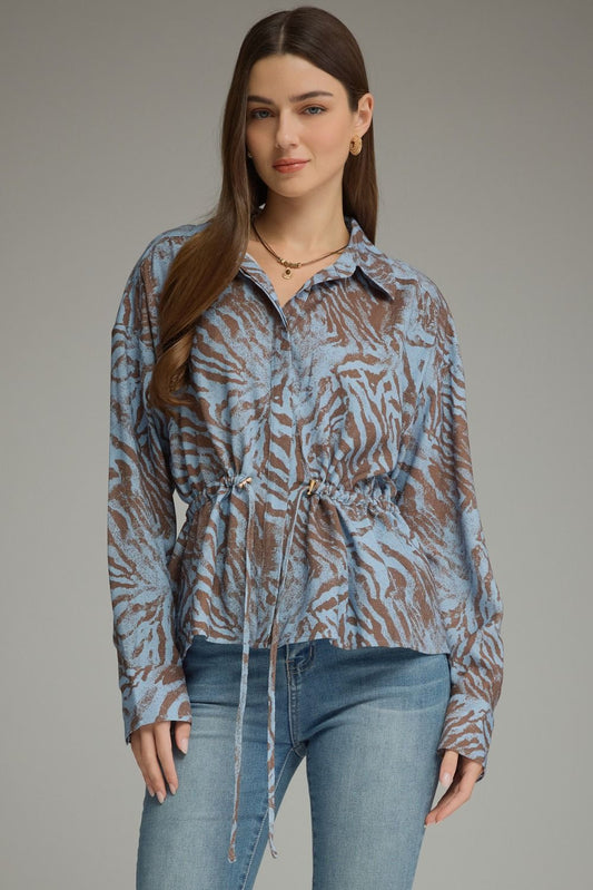 Wildly Chic Animal Print Drawstring Top – Blue/Brown
