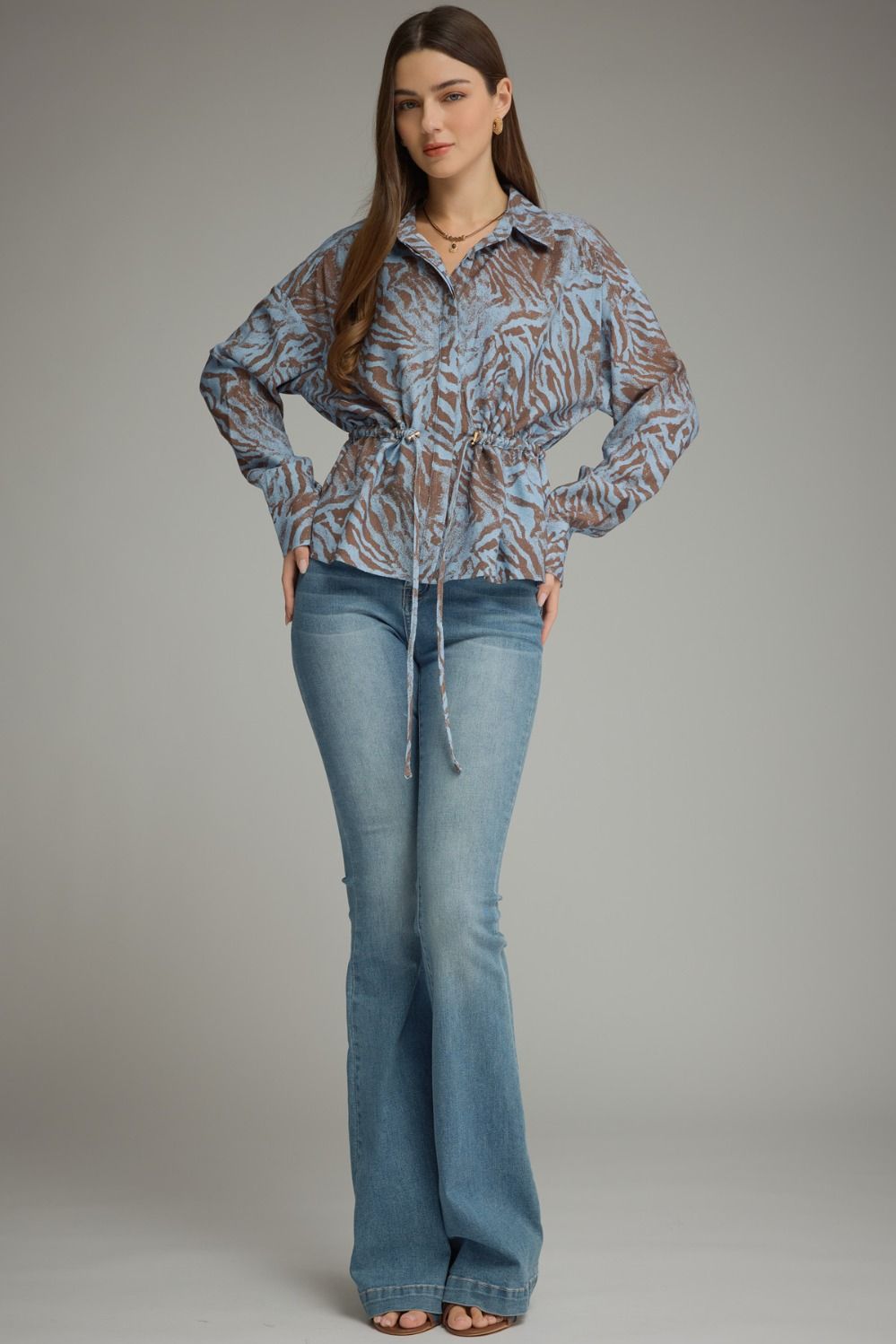 Wildly Chic Animal Print Drawstring Top – Blue/Brown
