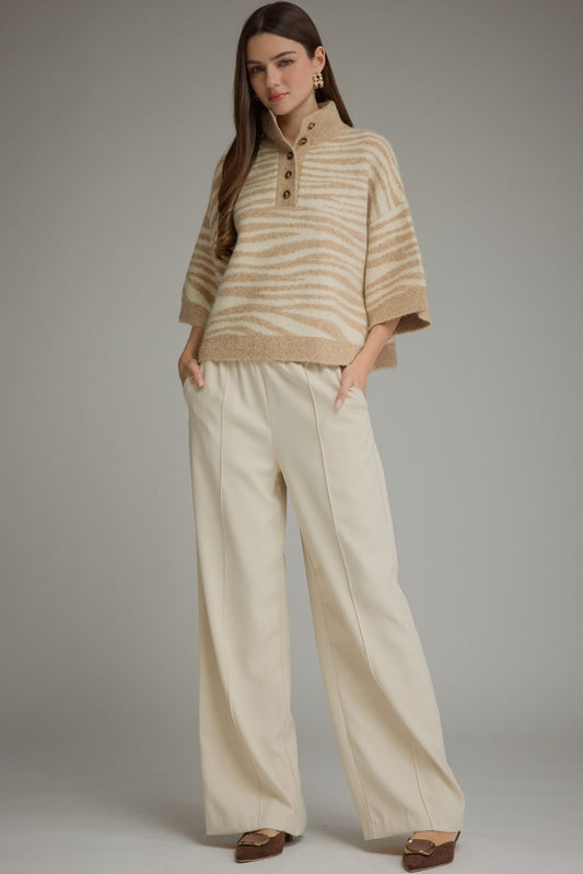 Entro Abstract Animal Print Knit Top – Sand