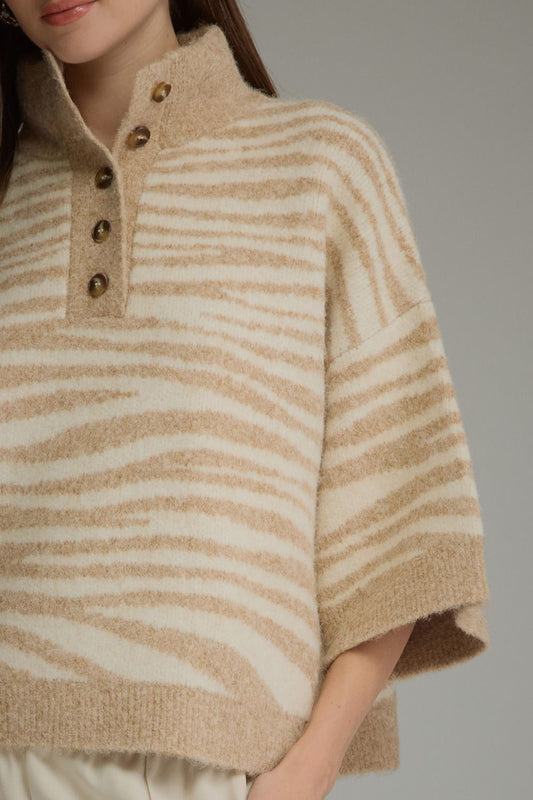 Entro Abstract Animal Print Knit Top – Sand