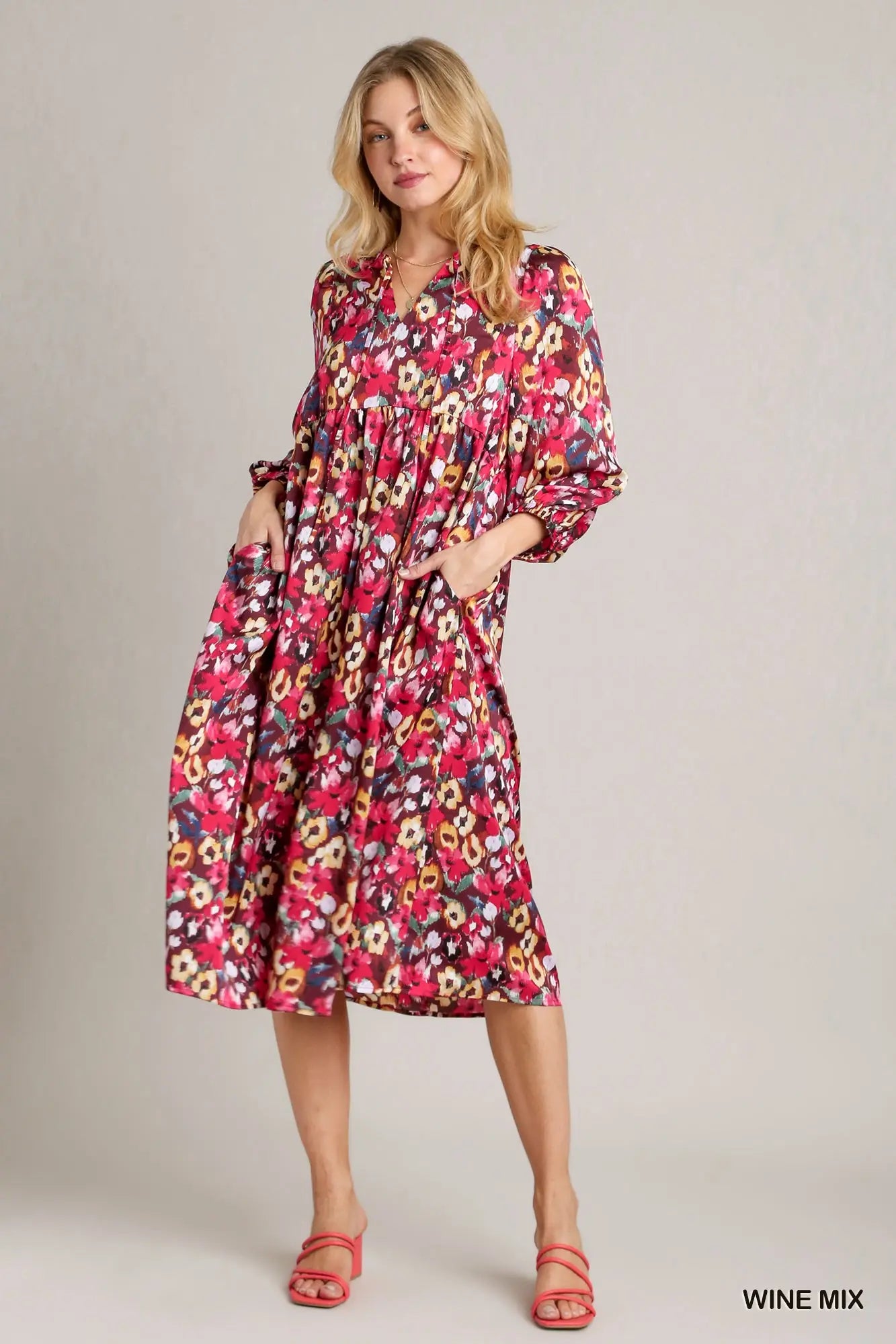 Umgee Wine Floral Printed Maxi Dress