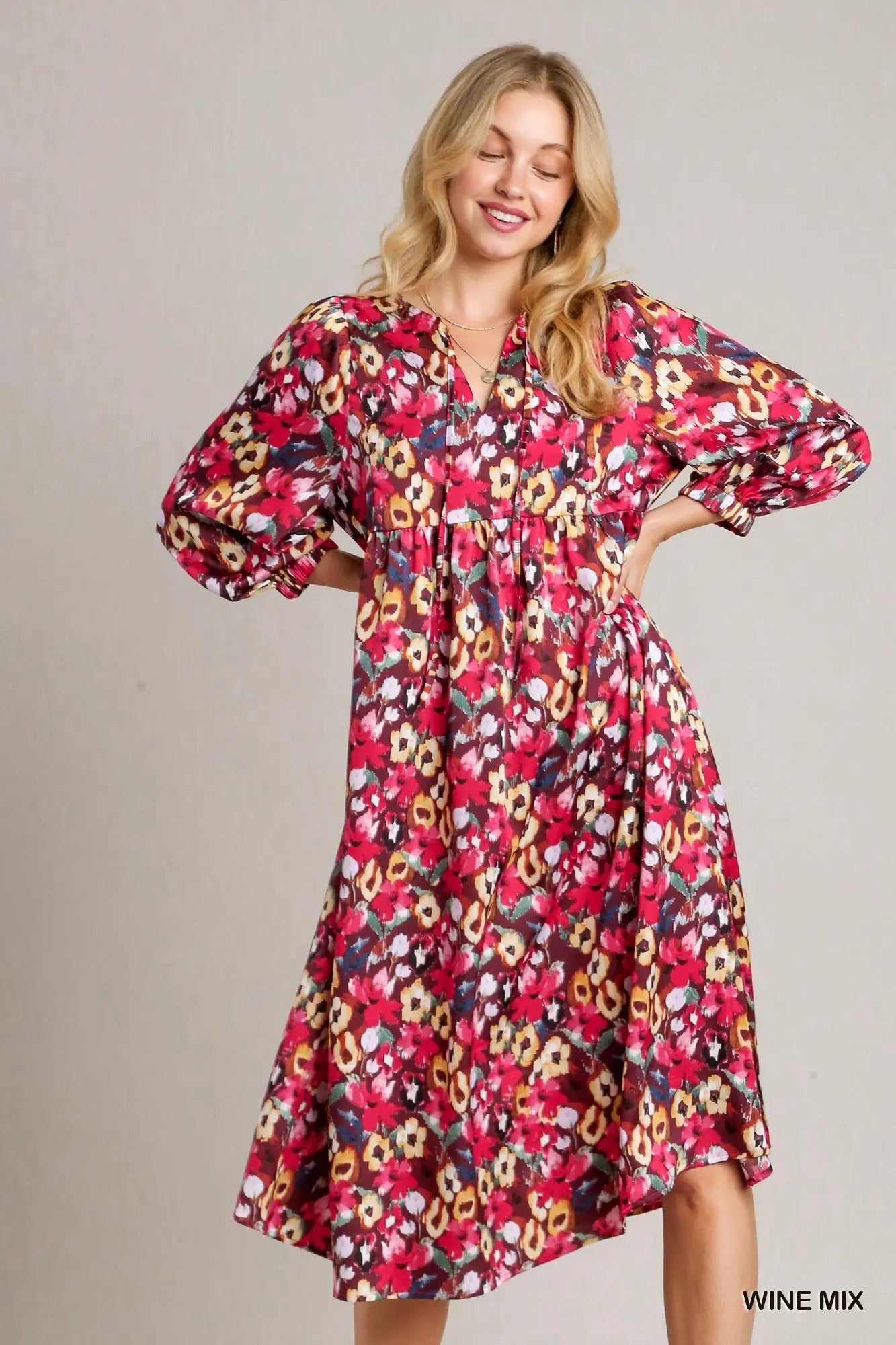 Umgee Wine Floral Printed Maxi Dress