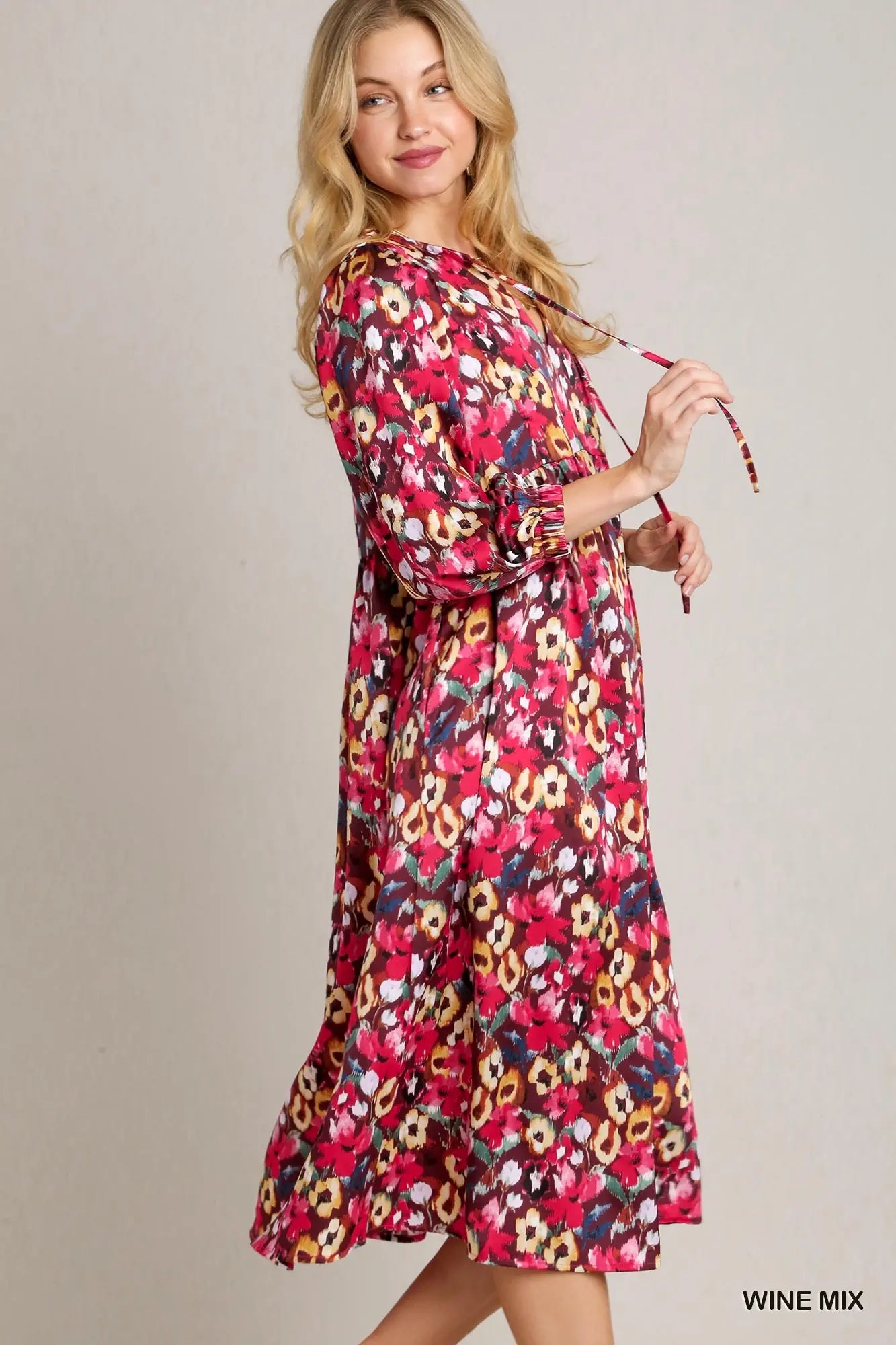 Umgee Wine Floral Printed Maxi Dress