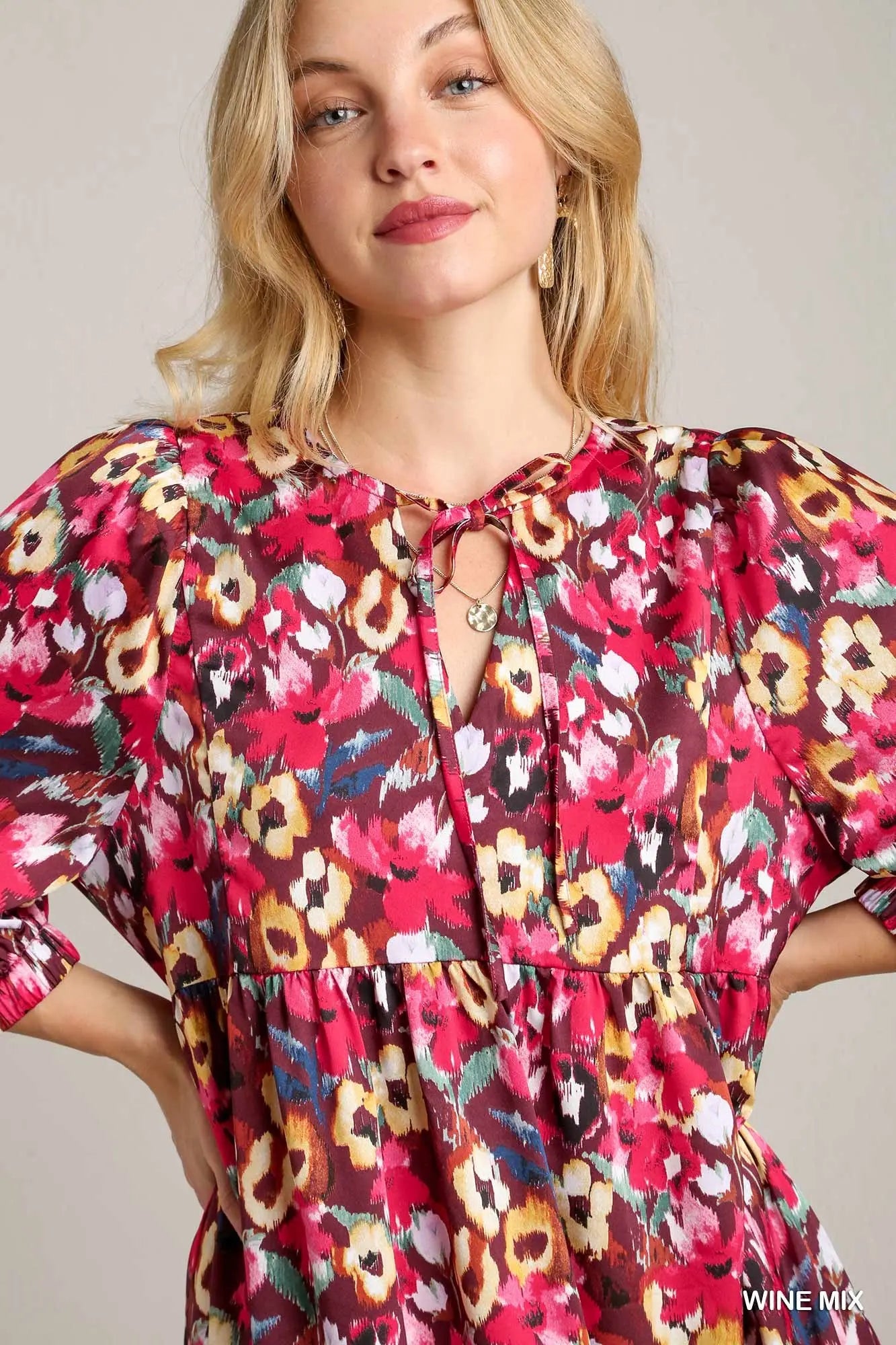 Umgee Wine Floral Printed Maxi Dress