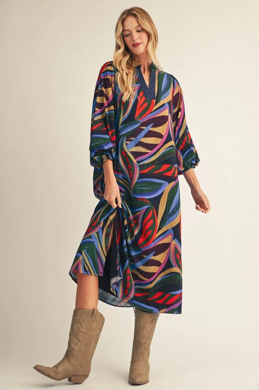 Jodifl Multicolor Abstract Floral Midi Dress