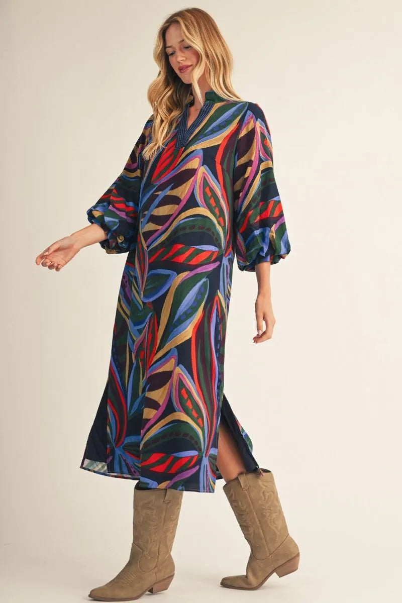 Jodifl Multicolor Abstract Floral Midi Dress