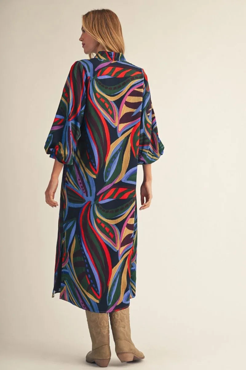 Jodifl Multicolor Abstract Floral Midi Dress