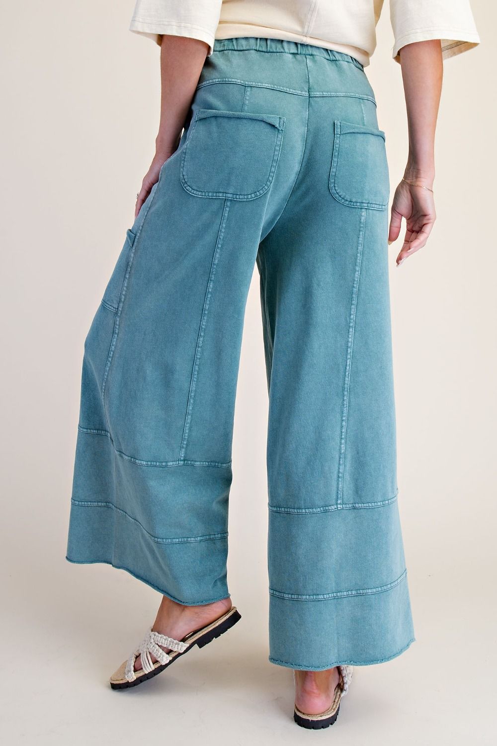 Easel Mineral Washed Wide Leg Cargo Pants | Teal