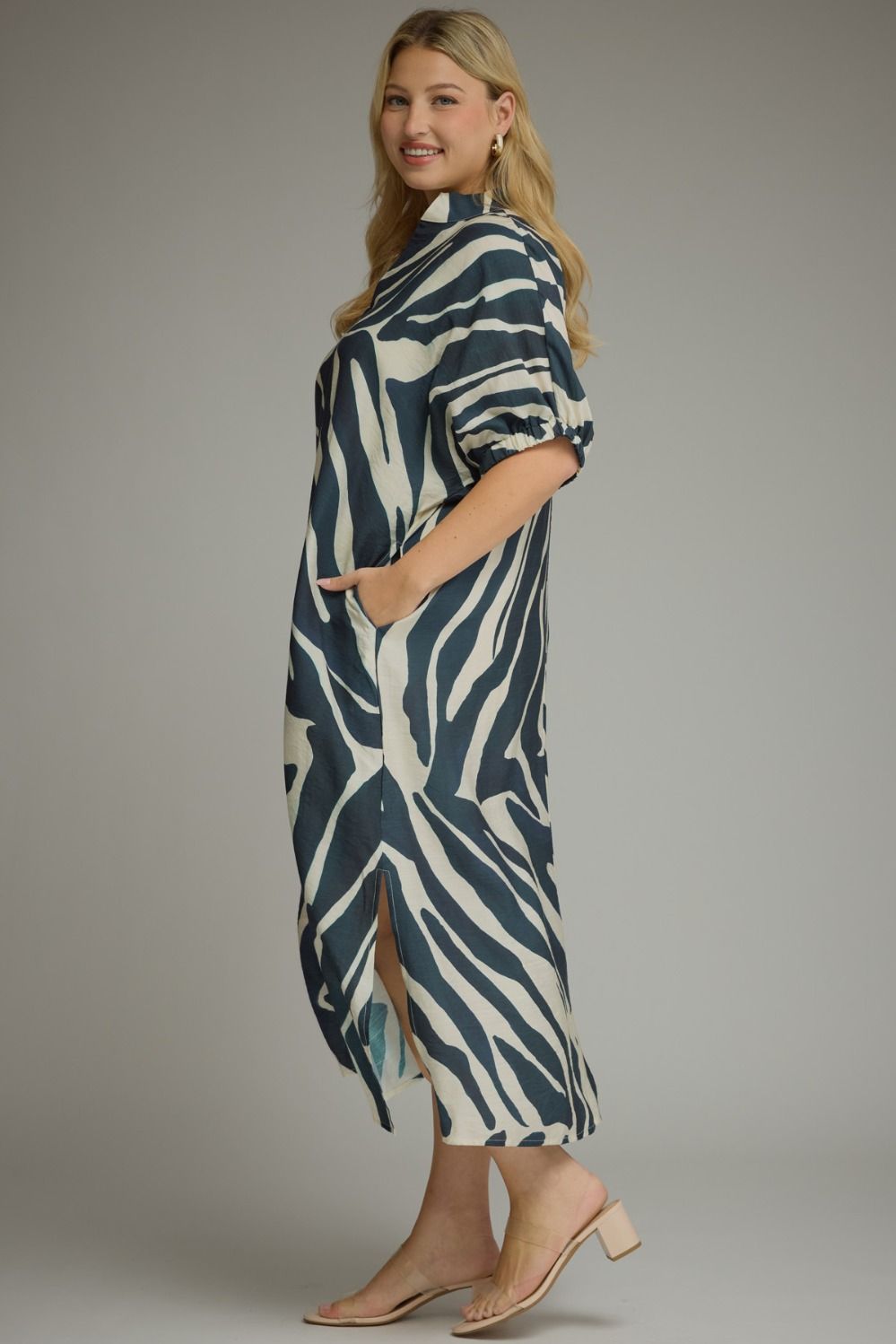 Entro Navy Zebra Print Midi Dress