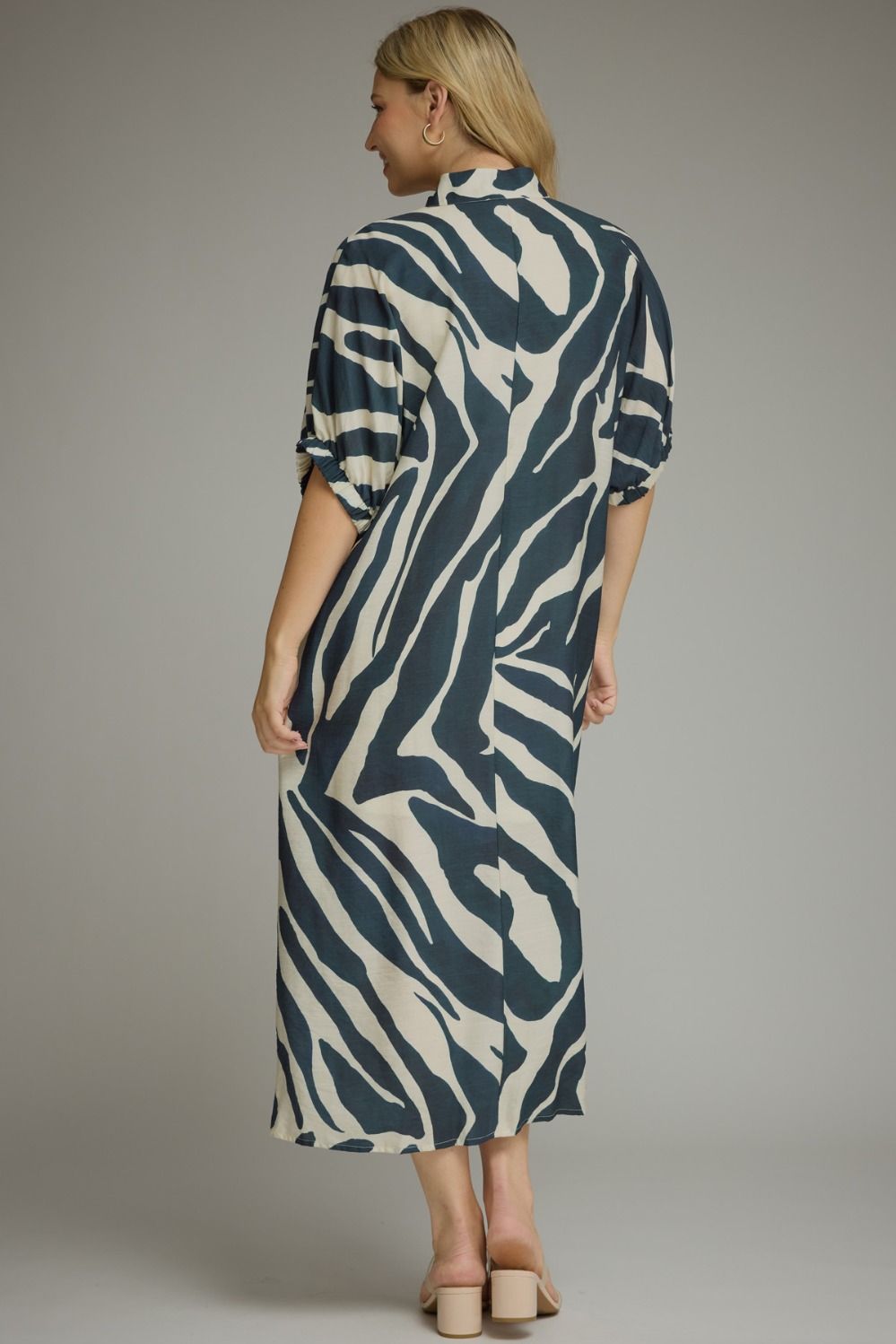 Entro Navy Zebra Print Midi Dress