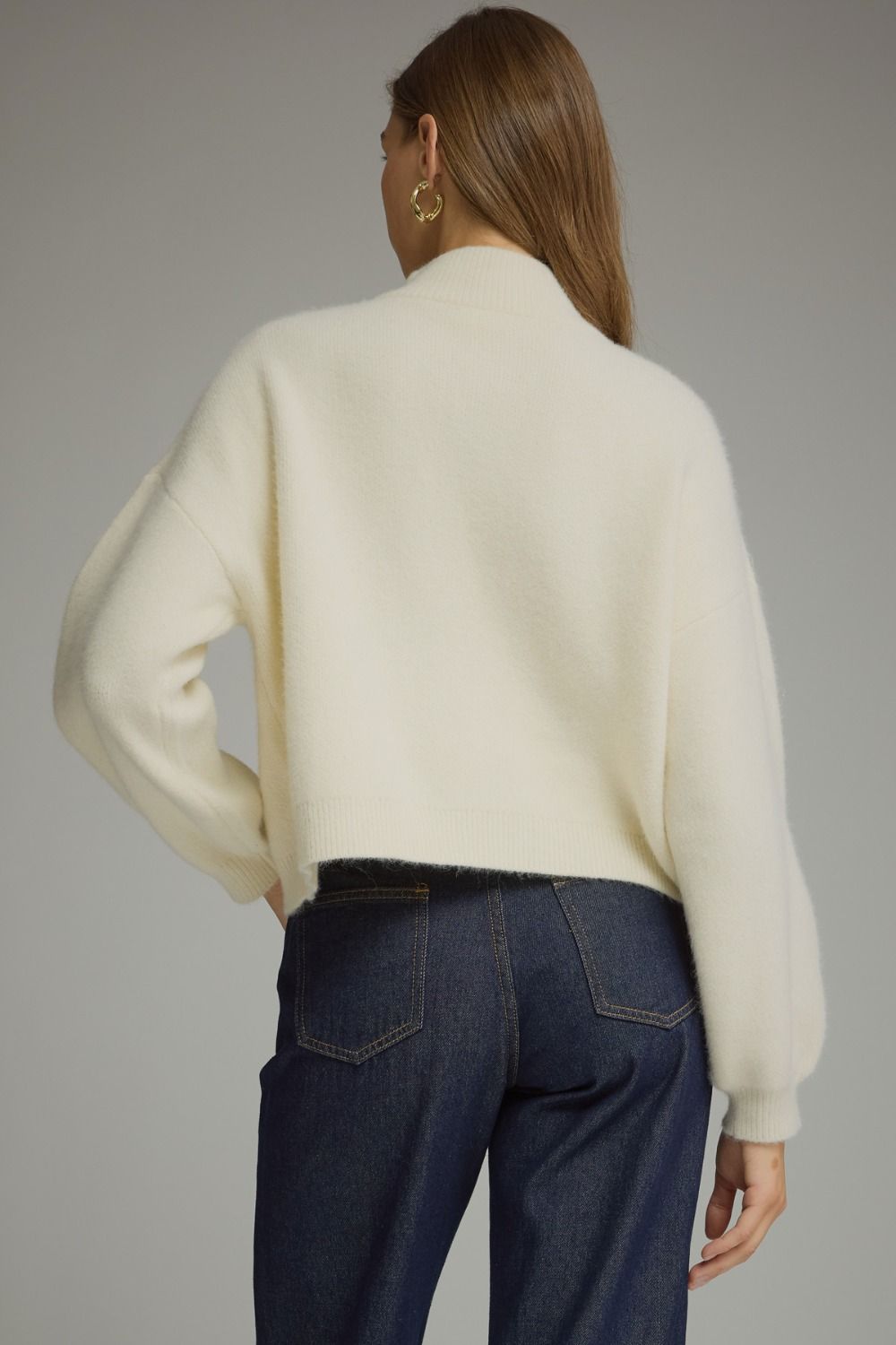 Entro Cream Button Detail Mock Neck Sweater