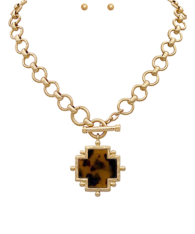 Studded Acetate Cross Necklace Set