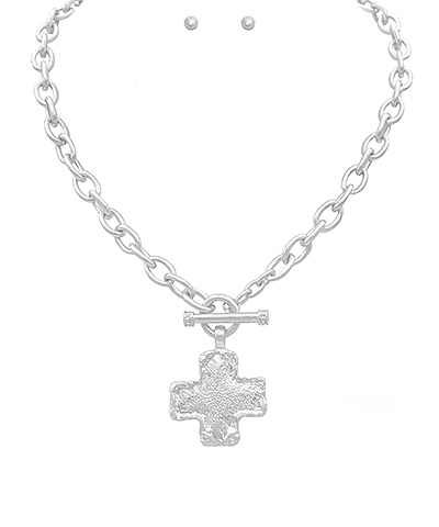Textured Cross Necklace Set