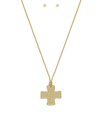 Hammered Byzantine Cross Cord Necklace Set