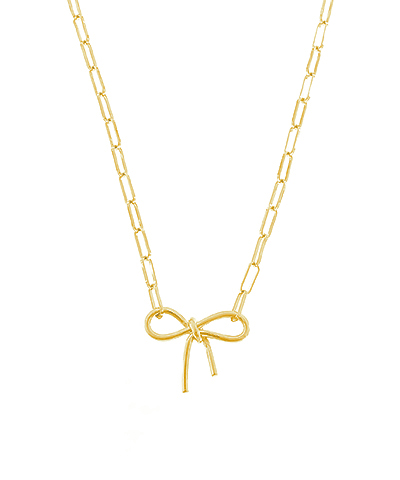 Gold Bow & Paperclip Chain Necklace