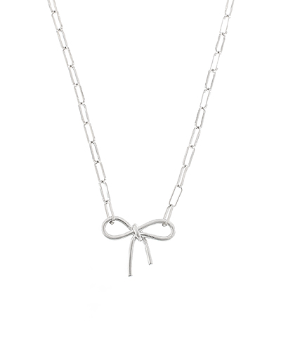 Silver Bow & Paperclip Chain Necklace