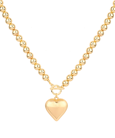 Gold Bold Heart CCB Ball Necklace