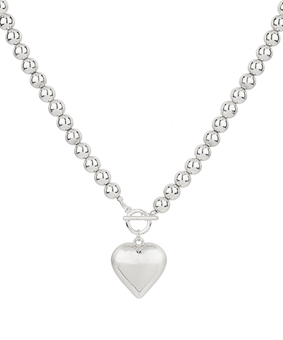 Silver Bold Heart CCB Ball Necklace