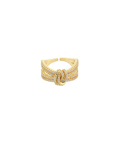 Layered & Knot Pave Crystal Open Ring