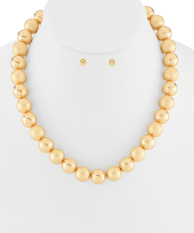 Gold Textured Metal Ball Necklace Set