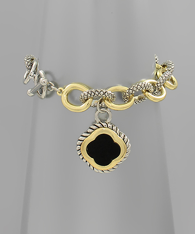 Black MOP Clover Cable Design Link Bracelet