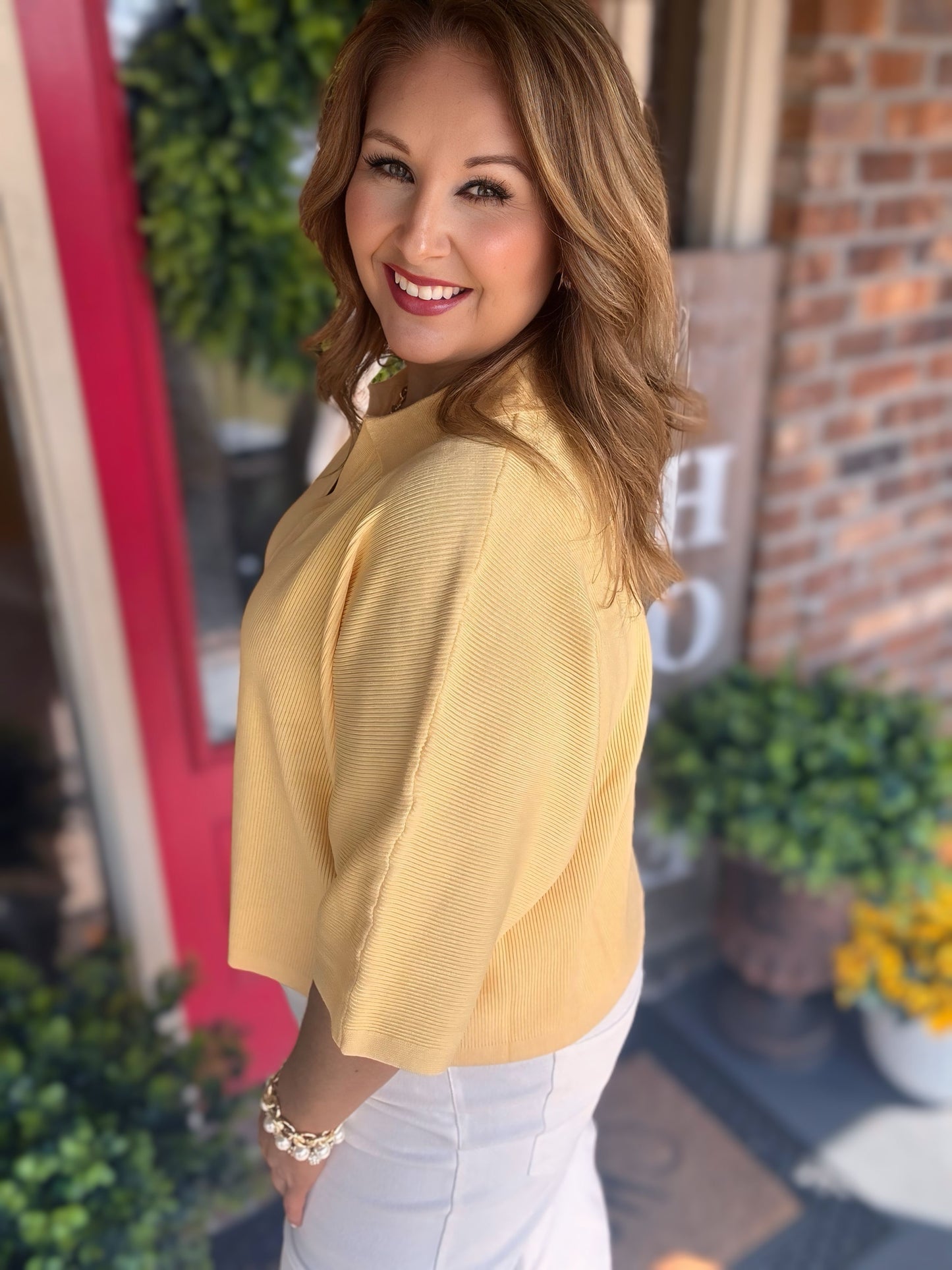 Butter Yellow Entro V Neck Knit Top