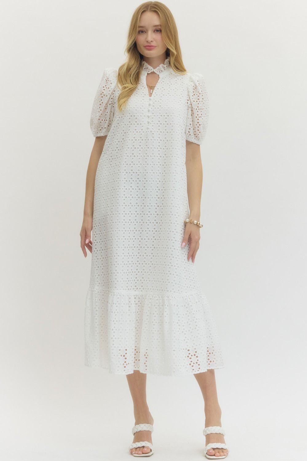 Entro Off White Eyelet Midi Dress