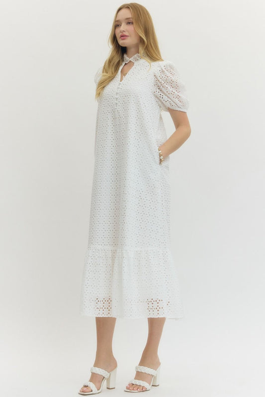 Entro Off White Eyelet Midi Dress
