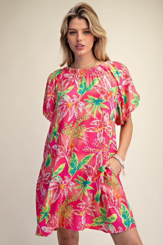 Easel Bubble Sleeve Blossom Dress