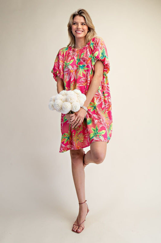 Easel Bubble Sleeve Blossom Dress