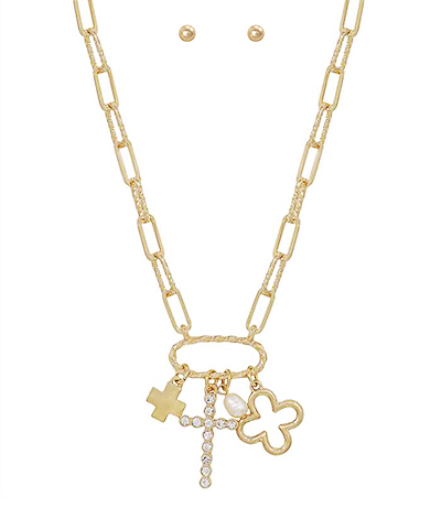 Clover & Multi Charm Oval Necklace Set